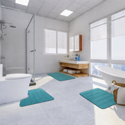 Σετ 3 Χαλάκια Μπάνιου, 50x40 cm, Μπλε, Αντιολισθητικό