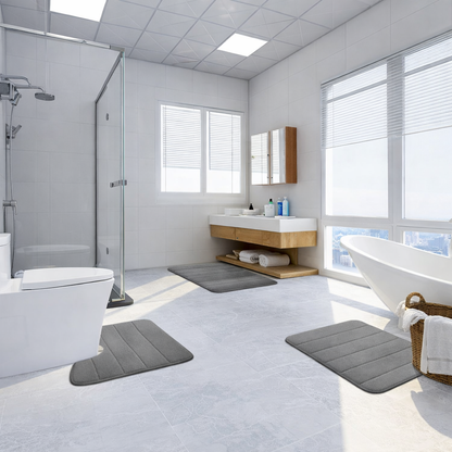 Σετ 3 Χαλάκια Μπάνιου, 50x40 cm, Μπλε, Αντιολισθητικό