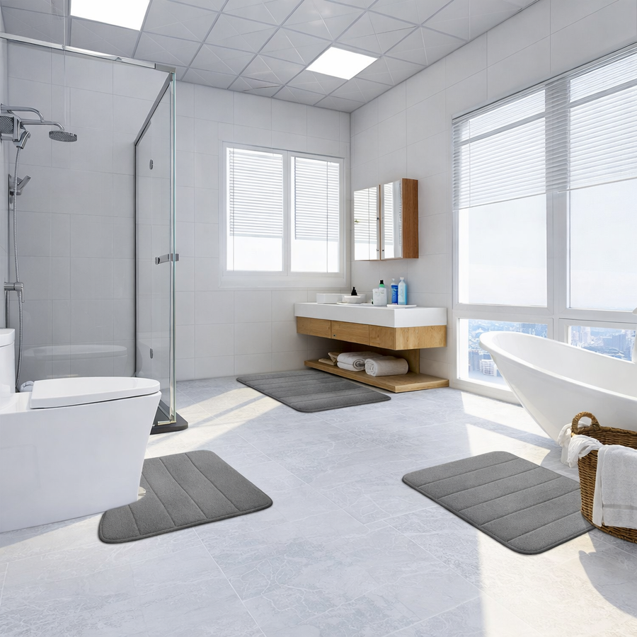 Σετ 3 Χαλάκια Μπάνιου, 50x40 cm, Μπλε, Αντιολισθητικό