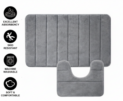 Σετ 3 Χαλάκια Μπάνιου, 50x40 cm, Μπλε, Αντιολισθητικό