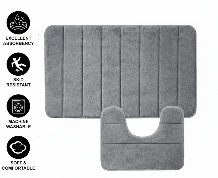 Σετ 3 Χαλάκια Μπάνιου, 50x40 cm, Μπλε, Αντιολισθητικό