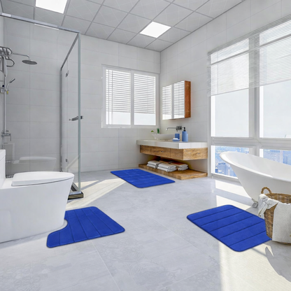 Σετ 3 Χαλάκια Μπάνιου, 50x40 cm, Μπλε, Αντιολισθητικό