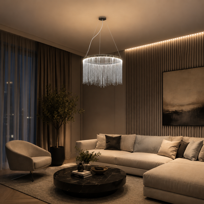 Κρεμαστός πολυέλαιος LED με τηλεχειριστήριο ILLUMINA MAGNUS, 38W, Κρύο/Ζεστό/Ουδέτερο φως, Ρυθμιζόμενο, Γυαλιστερό Chrome