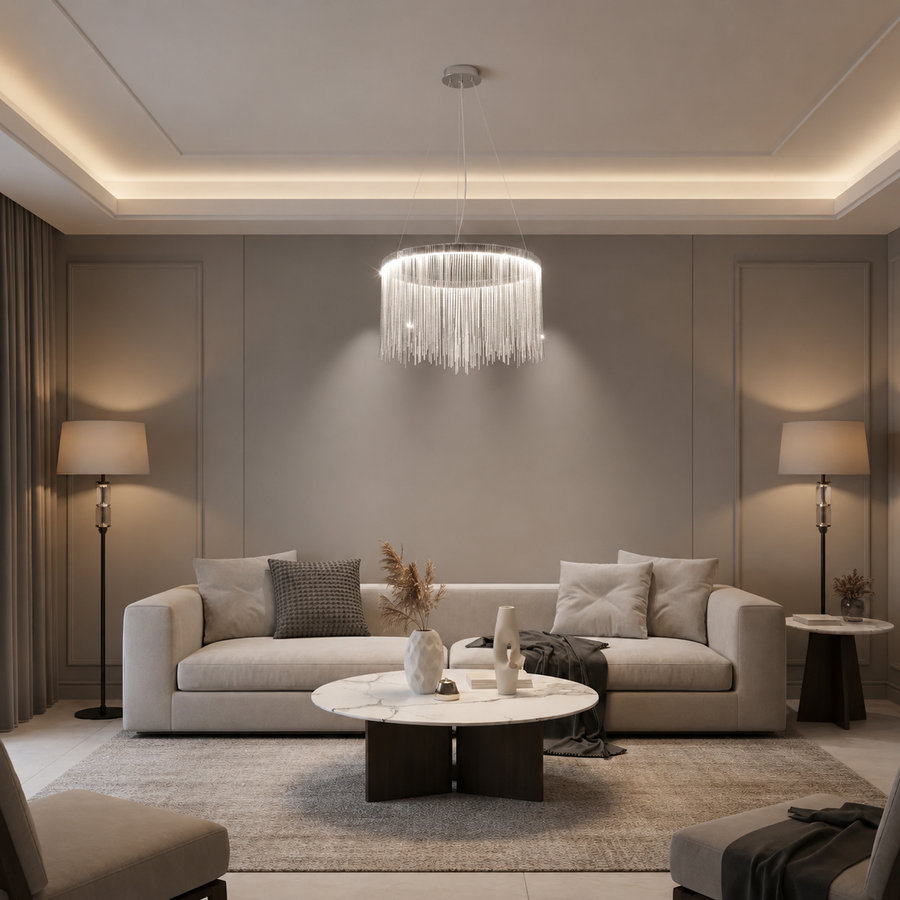 Κρεμαστός πολυέλαιος LED με τηλεχειριστήριο ILLUMINA MAGNUS, 38W, Κρύο/Ζεστό/Ουδέτερο φως, Ρυθμιζόμενο, Γυαλιστερό Chrome
