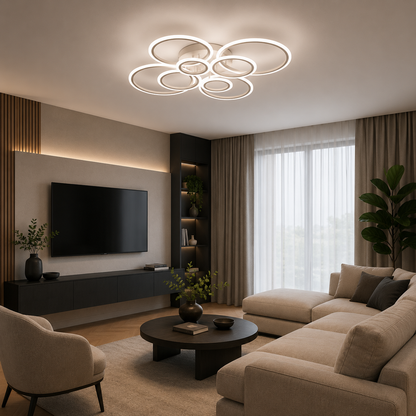 Πολυέλαιος LED με τηλεχειριστήριο BETTY 127W, 8 κύκλοι, Κρύο/Ζεστό/Ουδέτερο φως, Ρυθμιζόμενο, Λευκό