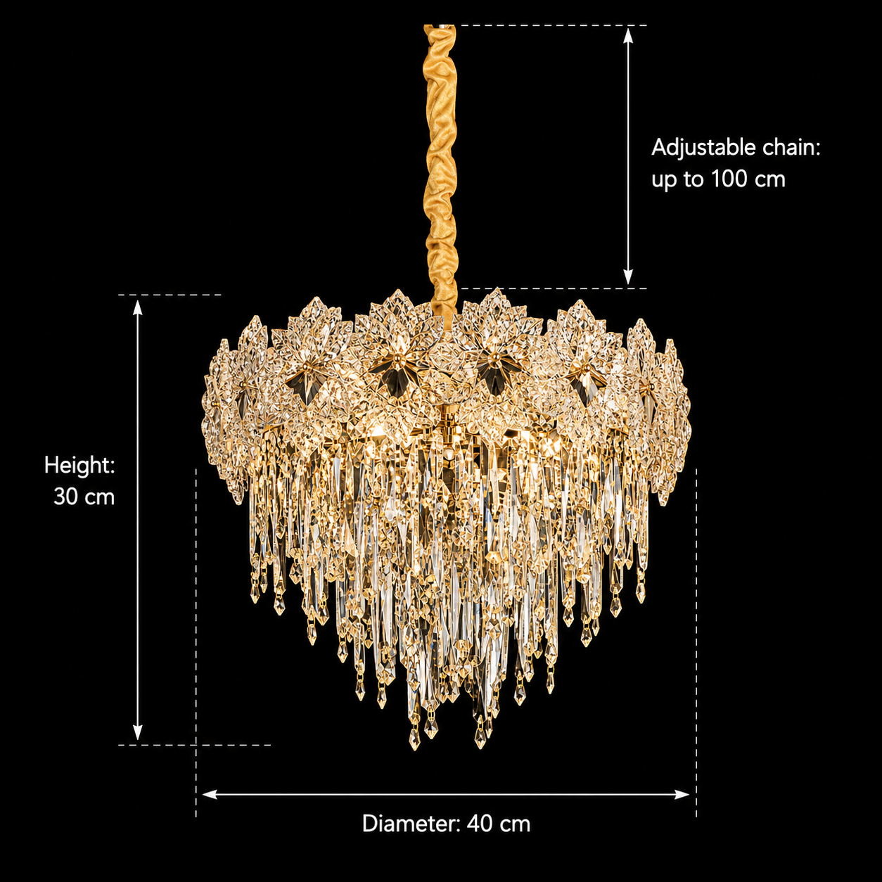 Crystal Chandelier FLEUR Nobile 5xE14, Διάμετρος 40cm, Ύψος 30cm, Γυαλιστερό χρυσό, Ρυθμιζόμενο ύψος, Κομψή σχεδίαση Crystal Chandelier Προεπιλεγμένος τίτλος Alessandro Design
