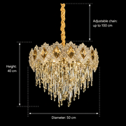 Crystal Chandelier FLEUR Eleganza 9xE14, Διάμετρος 50cm, Ύψος 40cm, Γυαλιστερό χρυσό, Ρυθμιζόμενο ύψος, Κομψή σχεδίαση Crystal Chandelier Προεπιλεγμένος τίτλος Alessandro Design