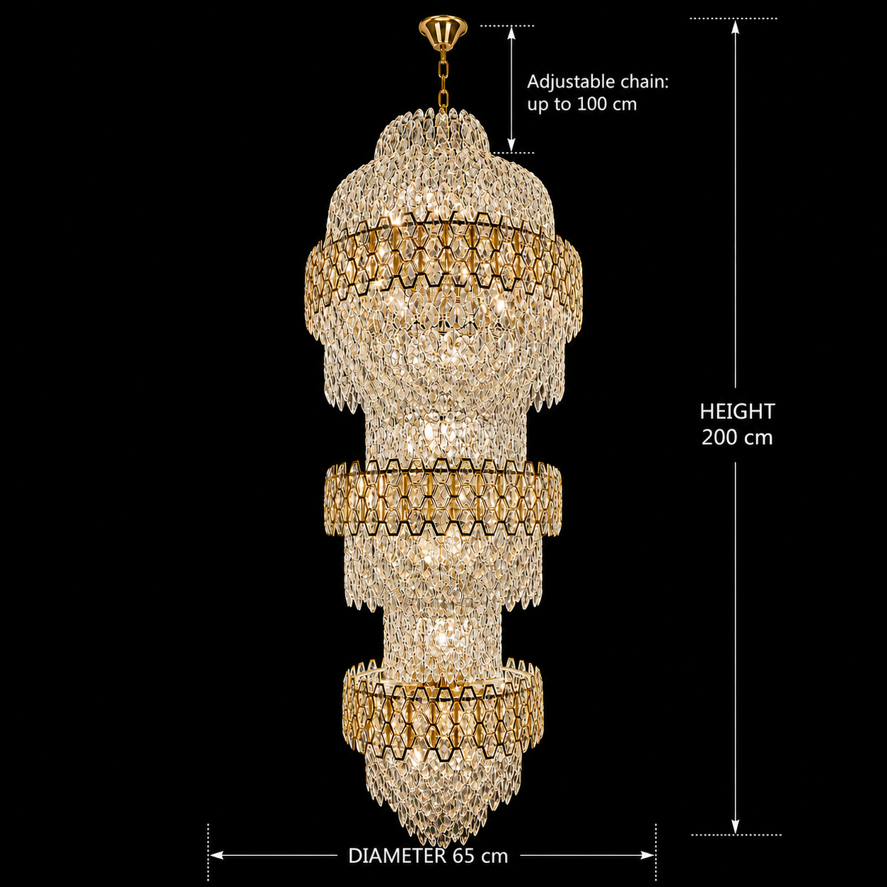 Crystal Chandelier TRIO Magno 49xE14, Διάμετρος 65cm, Ύψος 200cm, Γυαλιστερό χρυσό, Ρυθμιζόμενο ύψος, Κομψή σχεδίαση Crystal Chandeliers Προεπιλεγμένος τίτλος Alessandro Design