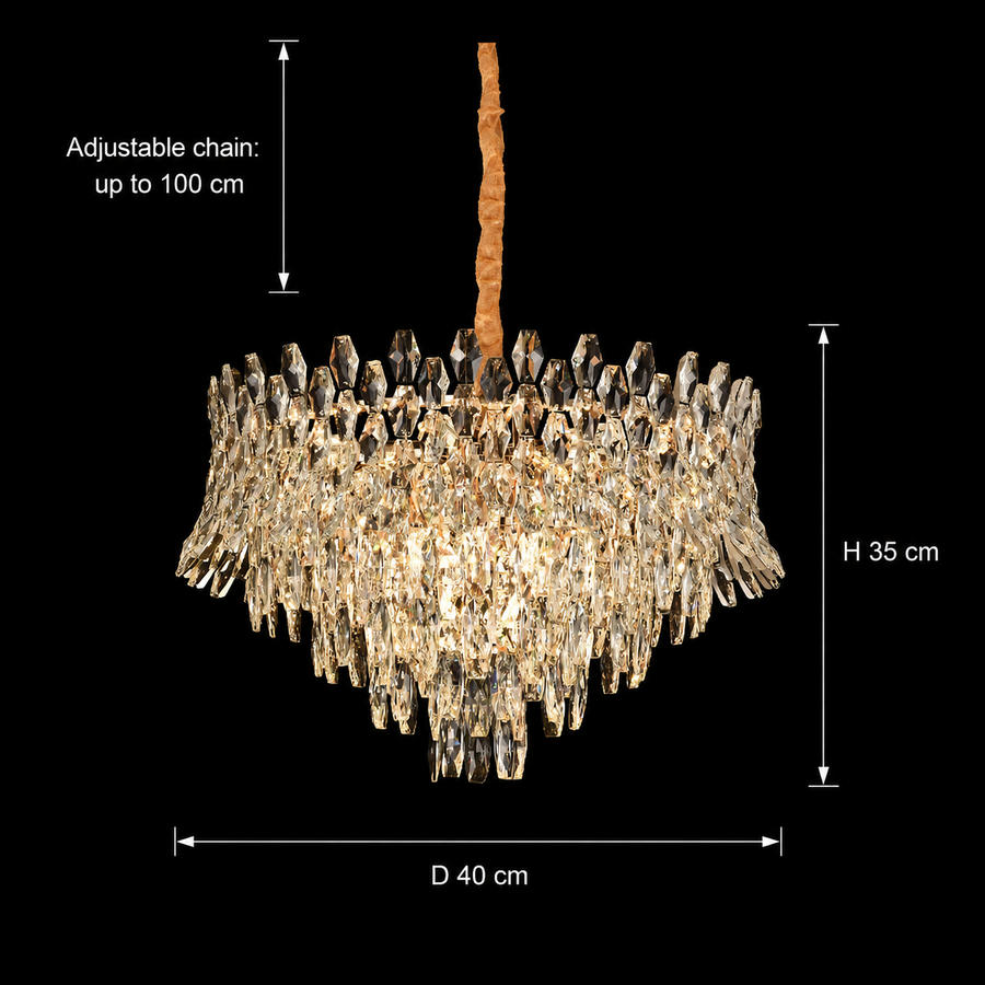 Crystal Chandelier MONARCH Nobile 3xE14, Διάμετρος 40cm, Ύψος 35cm, Γυαλιστερό χρυσό, Ρυθμιζόμενο ύψος, Κομψή σχεδίαση Crystal Chandelier Προεπιλεγμένος τίτλος Alessandro Design