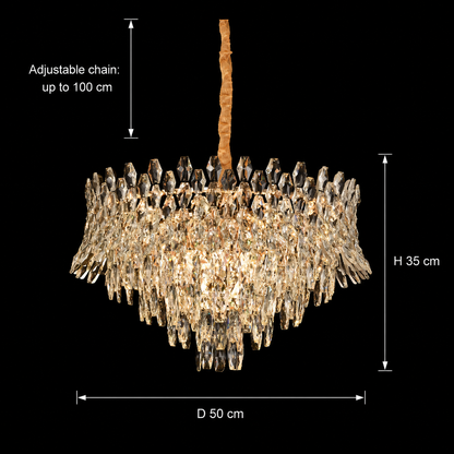 Crystal Chandelier MONARCH Elegance 3xE14, Διάμετρος 50cm, Ύψος 35cm, Γυαλιστερό χρυσό, Ρυθμιζόμενο ύψος, Κομψή σχεδίαση Crystal Chandelier Προεπιλεγμένος τίτλος Alessandro Design