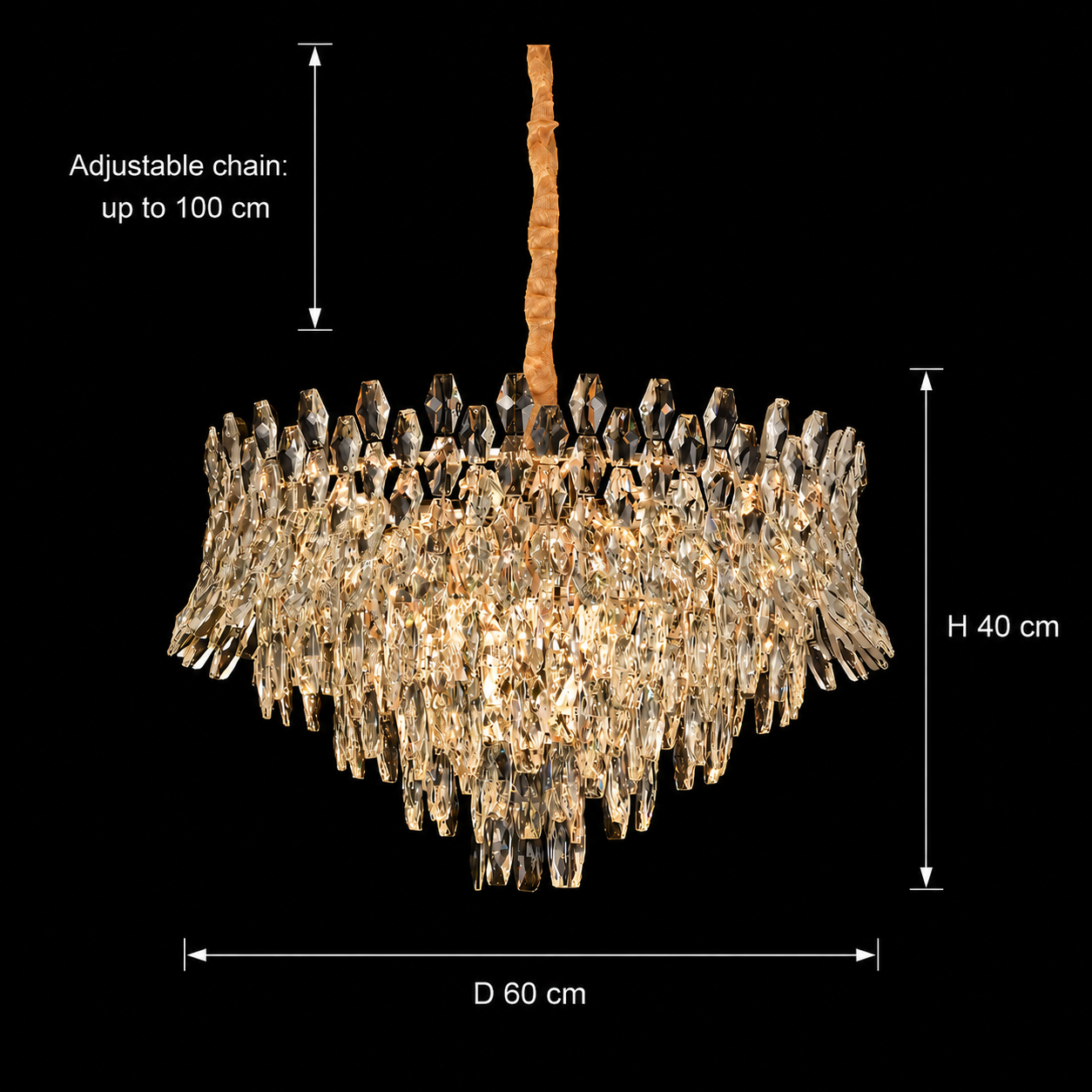 Crystal Chandelier MONARCH Magno 12xE14, Διάμετρος 60cm, Ύψος 40cm, Γυαλιστερό χρυσό, Ρυθμιζόμενο ύψος, Κομψή σχεδίαση Crystal Chandelier Προεπιλεγμένος τίτλος Alessandro Design