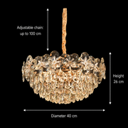 Crystal Chandelier JARDIN Nobile 3xE14, Διάμετρος 40cm, Ύψος 26cm, Γυαλιστερό χρυσό, Ρυθμιζόμενο ύψος, Κομψή σχεδίαση Crystal Chandelier Προεπιλεγμένος τίτλος Alessandro Design