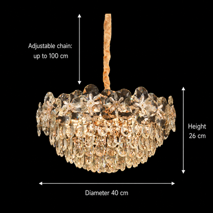 Crystal Chandelier JARDIN Nobile 3xE14, Διάμετρος 40cm, Ύψος 26cm, Γυαλιστερό χρυσό, Ρυθμιζόμενο ύψος, Κομψή σχεδίαση Crystal Chandelier Προεπιλεγμένος τίτλος Alessandro Design
