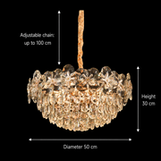 Crystal Chandelier JARDIN Eleganza 9xE14, Διάμετρος 50cm, Ύψος 30cm, Γυαλιστερό χρυσό, Ρυθμιζόμενο ύψος, Κομψή σχεδίαση Crystal Chandeliers Προεπιλεγμένος τίτλος Alessandro Design