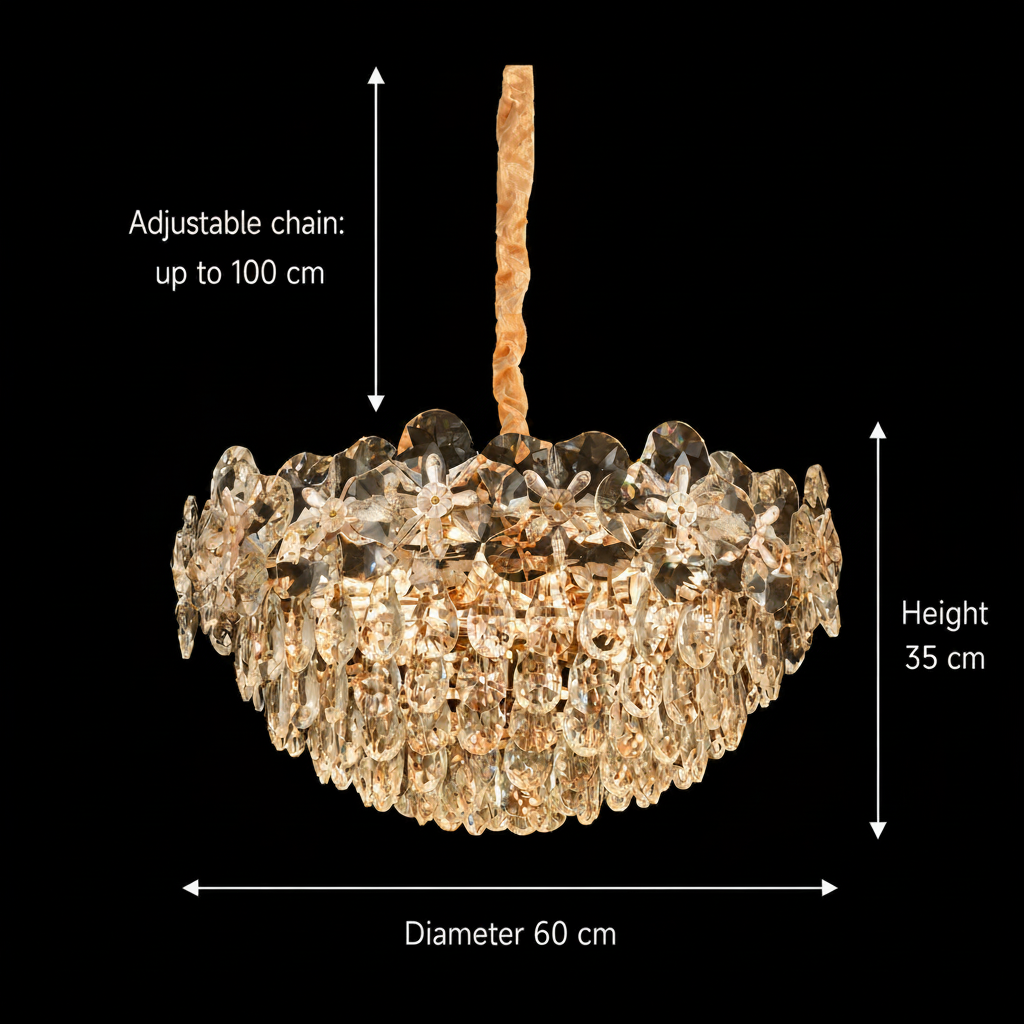 Crystal Chandelier JARDIN Magno 14xE14, Διάμετρος 60cm, Ύψος 35cm, Γυαλιστερό χρυσό, Ρυθμιζόμενο ύψος, Κομψή σχεδίαση Crystal Chandelier Προεπιλεγμένος τίτλος Alessandro Design