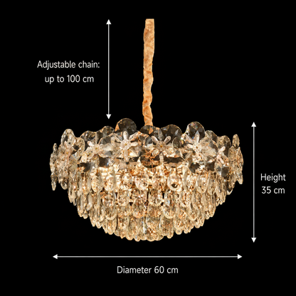 Crystal Chandelier JARDIN Magno 14xE14, Διάμετρος 60cm, Ύψος 35cm, Γυαλιστερό χρυσό, Ρυθμιζόμενο ύψος, Κομψή σχεδίαση Crystal Chandelier Προεπιλεγμένος τίτλος Alessandro Design
