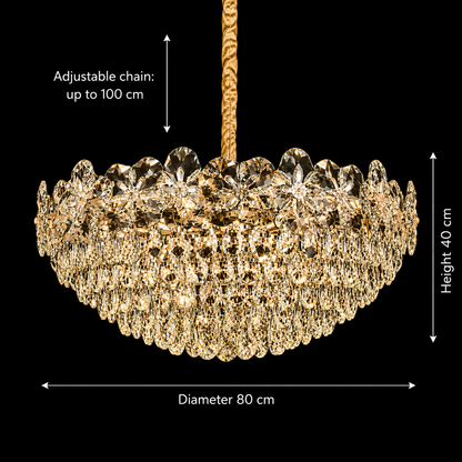 Crystal Chandelier JARDIN Regalis 24xE14, Διάμετρος 80cm, Ύψος 40cm, Γυαλιστερό χρυσό, Ρυθμιζόμενο ύψος, Κομψή σχεδίαση Crystal Chandelier Προεπιλεγμένος τίτλος Alessandro Design