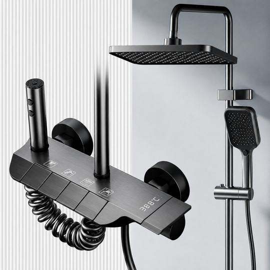 Στήλη ντους ATID, Metal, Square Para, Rain Effect, 3 Λειτουργίες, Βάση τοίχου, Μαύρο, Περιλαμβάνονται αξεσουάρ