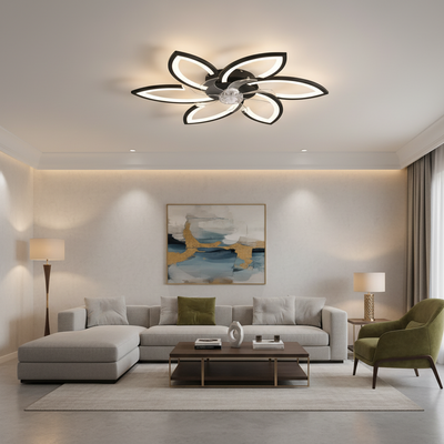 Lustra LED Ventilator ANEMO cu Telecomanda, 36W, D76.5cm, Lumina Rece/Neutra/Calda, Metal si Plastic, Negru