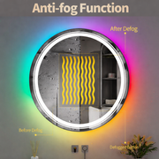 Στρογγυλός καθρέφτης LED, 70cm, Celeste MotionGlow Marcello, Φως RGB, Ηχείο Bluetooth, Σύστημα Demister, Ρολόι & Θερμόμετρο, Dimmable 70X70BTRGB