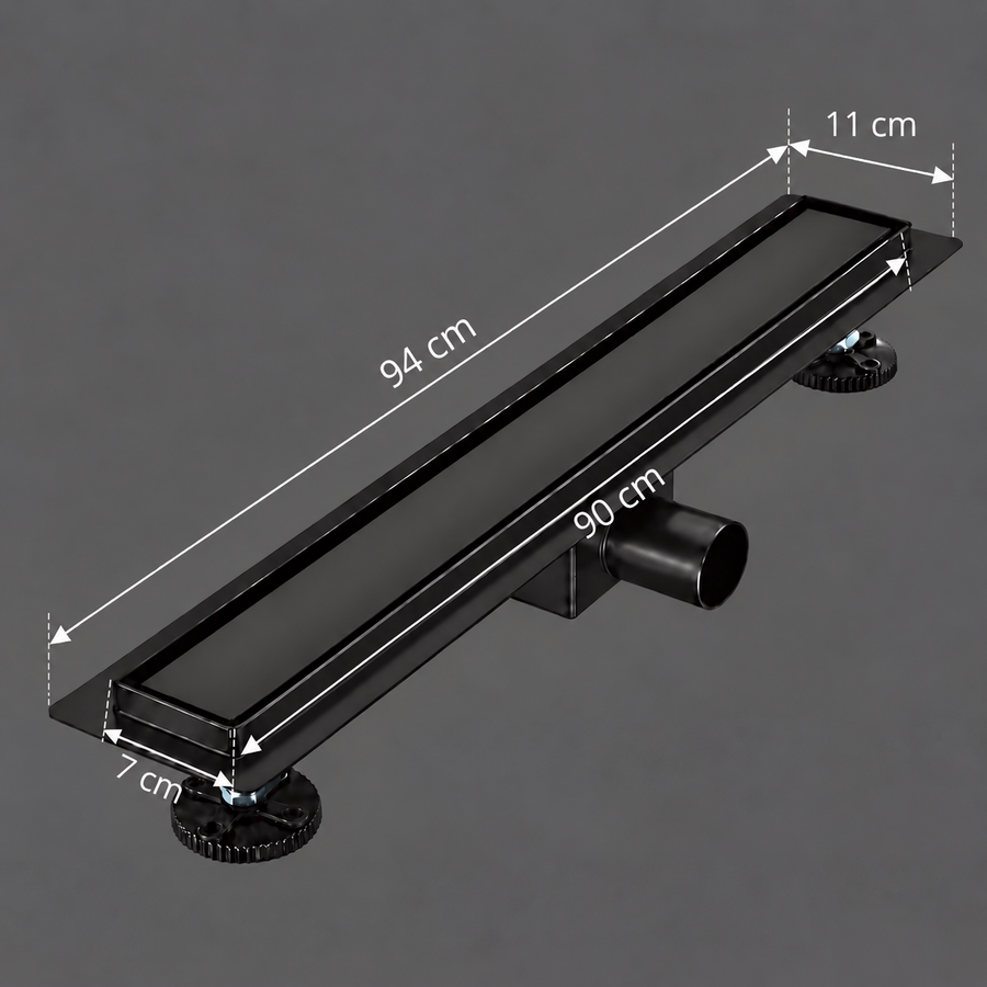 Υδρορροή δαπέδου Τύπος Σιφόνι 7 x 90 cm, Ανοξείδωτο ατσάλι 304, Μαύρο