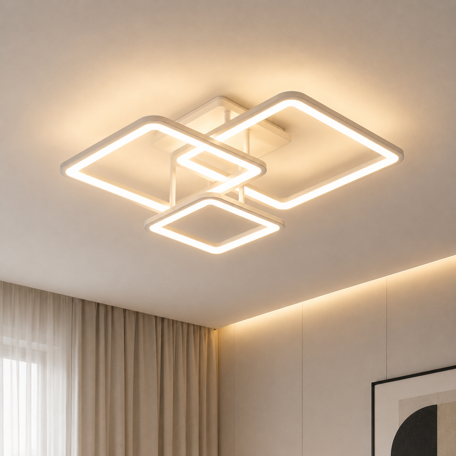 Πολυέλαιος LED με τηλεχειριστήριο ZOE, 60W, 3 τετράγωνα, κρύο/θερμό/ουδέτερο φως, ρυθμιζόμενο, λευκό, μέταλλο και ακρυλικό