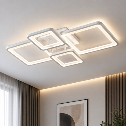 Πολυέλαιος LED με τηλεχειριστήριο ELLA 67W, 4 Τετράγωνα, Κρύο/Ζεστό/Ουδέτερο φως, Ρυθμιζόμενο, Λευκό, Μεταλλικό και Ακρυλικό