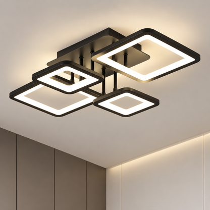 Πολυέλαιος LED με τηλεχειριστήριο ELLA 67W, 4 Τετράγωνα, Κρύο/Ζεστό/Ουδέτερο φως, Ρυθμιζόμενο, Μαύρο, Μεταλλικό και Ακρυλικό