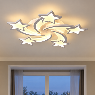 Πολυέλαιος LED με τηλεχειριστήριο IPOMOEA 85W, 5 αστέρια, Κρύο/Ζεστό/Ουδέτερο φως, Ρυθμιζόμενο, Λευκό, Μεταλλικό και Ακρυλικό
