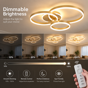 Πολυέλαιος LED με τηλεχειριστήριο RIGA LILITH 68W, 3 Κύκλοι, Κρύο/Ζεστό/Ουδέτερο φως, Ρυθμιζόμενο, Γυαλιστερό χρυσό
