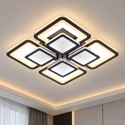 Πολυέλαιος LED με τηλεχειριστήριο SUSAN 96W, 4 Τετράγωνα, Κρύο/Ζεστό/Ουδέτερο φως, Ρυθμιζόμενο, Μαύρο