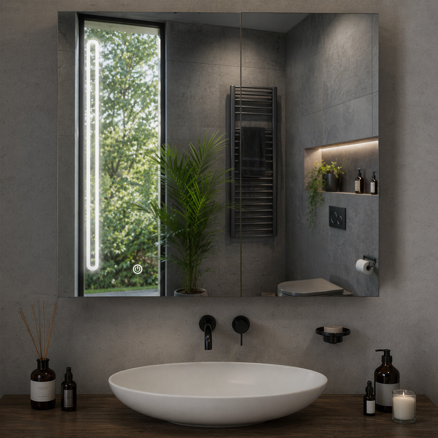 Καθρέφτης LED με Ντουλάπι PLANO 80x70 cm Λευκός Αισθητήρας Αφής και Αποθήκευση