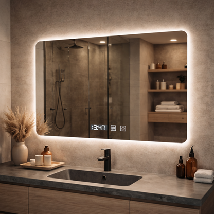 Oglinda LED Dreptunghiulara ARTAR Touch, 80X60cm, Sistem Dezaburire, Dimabila, Ceas si Temperatura