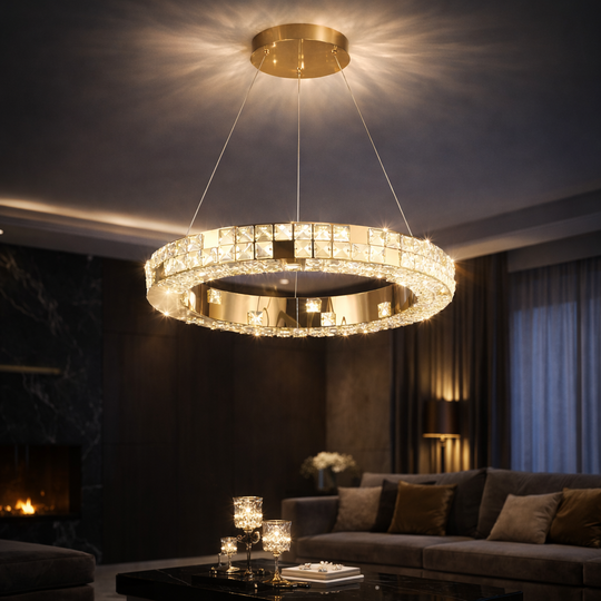 Πολυέλαιος LED με Τηλεχειριστήριο, LLC135/1GD, κρύσταλλο και μέταλλο, 29W, 1 κύκλος, ρυθμιζόμενο, ρυθμιζόμενο ύψος, κρύο/θερμό/ουδέτερο φως, πολυέλαιοι φωτισμού LED με τηλεχειριστήριο Προεπιλεγμένος τίτλος Alessandro Design