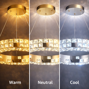 Πολυέλαιος LED με Τηλεχειριστήριο, LLC135/2GD, Κρύσταλλο και Μέταλλο, 55W, 2 Κύκλοι, Ρυθμιζόμενος, Ρυθμιζόμενος Ύψος, Κρύο/Ζεστό/Ουδέτερο φως 3000K/4000K/6000K, Πολυτελής Φωτισμός