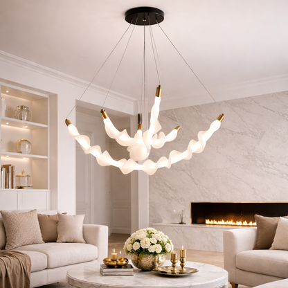 Κρεμαστός ακρυλικός πολυέλαιος LED LT760/3GD, 28W, ζεστό/ουδέτερο/κρύο φως 3000/4000/6000K, λευκό, ρυθμιζόμενο ύψος, μέταλλο και ακρυλικό