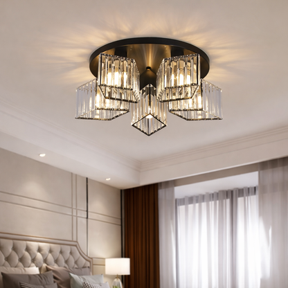 Sasha Modern Classic Chandelier, LC117/5BK, 5x E27, Metal and Crystal, Μαύρο, Αμπαζούρ
