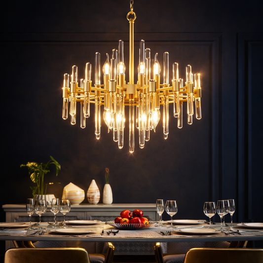 Crystal Chandelier CC850/480GD, 6xE14, 48X45cm, Ρυθμιζόμενο ύψος, Γυαλιστερό χρυσό, Ρυθμιζόμενο ύψος, Κομψή σχεδίαση, Μέταλλο και Κρύσταλλο