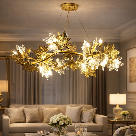 Μοντέρνος πολυέλαιος LEAFORA Eleganza, 6xE14, διάμετρος 50 cm, χρυσός, ρυθμιζόμενο ύψος, μεταλλικοί και κρυστάλλινοι σύγχρονοι πολυέλαιοι Προεπιλεγμένος τίτλος Alessandro Design