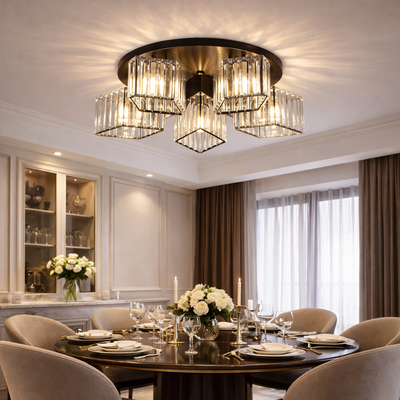 Sasha Modern Classic Chandelier, LC117/5BK, 5x E27, Metal and Crystal, Μαύρο, Αμπαζούρ