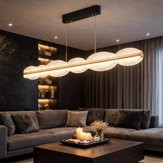 Κρεμαστός πολυέλαιος LED με τηλεχειριστήριο ISOTTA 105W, Κρύο/Ζεστό/Ουδέτερο φως 3000K/4000K/6000K, Ρυθμιζόμενο, Ρυθμιζόμενο ύψος, Μαύρο και Ασημί, Μέταλλο και Κρύσταλλο