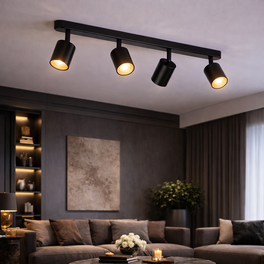 Μοντέρνος Κλασικός Πολυέλαιος, LC500/4BK με Γραμμικό Προβολέα, 4XGU10, Μεταλλικός, Μαύρος