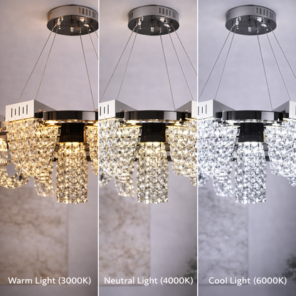 LED Crystal Chandelier 40W, CC370/800CH, Διάμετρος 80cm, Γυαλιστερό χρώμιο, Ρυθμιζόμενο ύψος, Θερμό Ουδέτερο Ψυχρό Φως 3000K/4000K/6000K, Μέταλλο και Κρύσταλλο