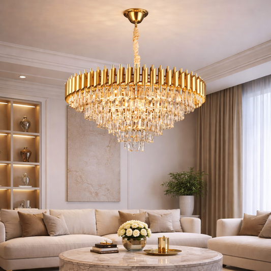 VERSAILLES Supremo Crystal Chandelier, CC900/800GD, 12xE14, Διάμετρος 80cm, Γυαλιστερό Χρυσό, Ρυθμιζόμενο Ύψος, Μέταλλο και Κρύσταλλο