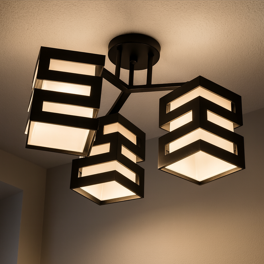 Πολυέλαιος VANJA με τετράγωνο αμπαζούρ, 3 X Socket E27 Λευκό / Μαύρο