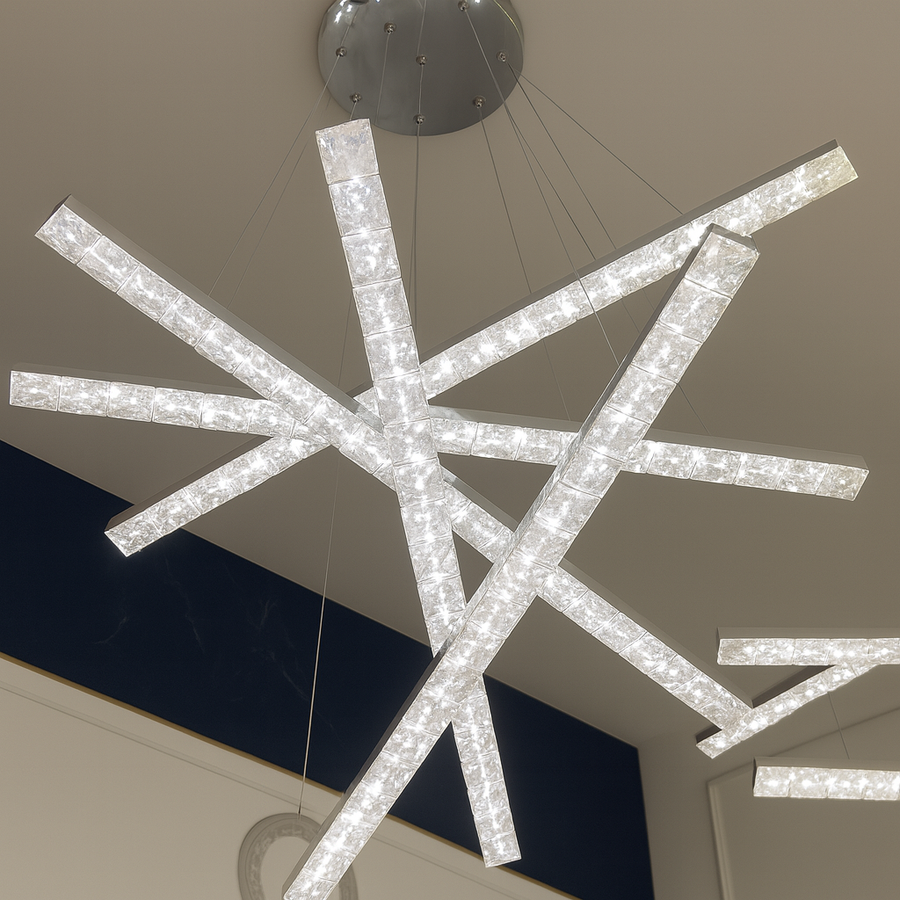 Κρεμαστός πολυέλαιος LED με τηλεχειριστήριο και κρύσταλλο LIBORIA 64W, Κρύο/Ζεστό/Ουδέτερο φως, Ρυθμιζόμενο, Γυαλιστερό Chrome