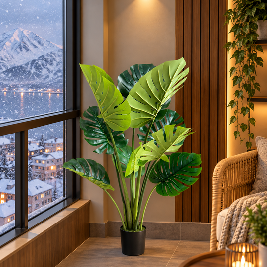 Τεχνητό φυτό Τύπος Monstera Deliciosa, Με Πλούσια Φύλλα, 120 cm, Πράσινο