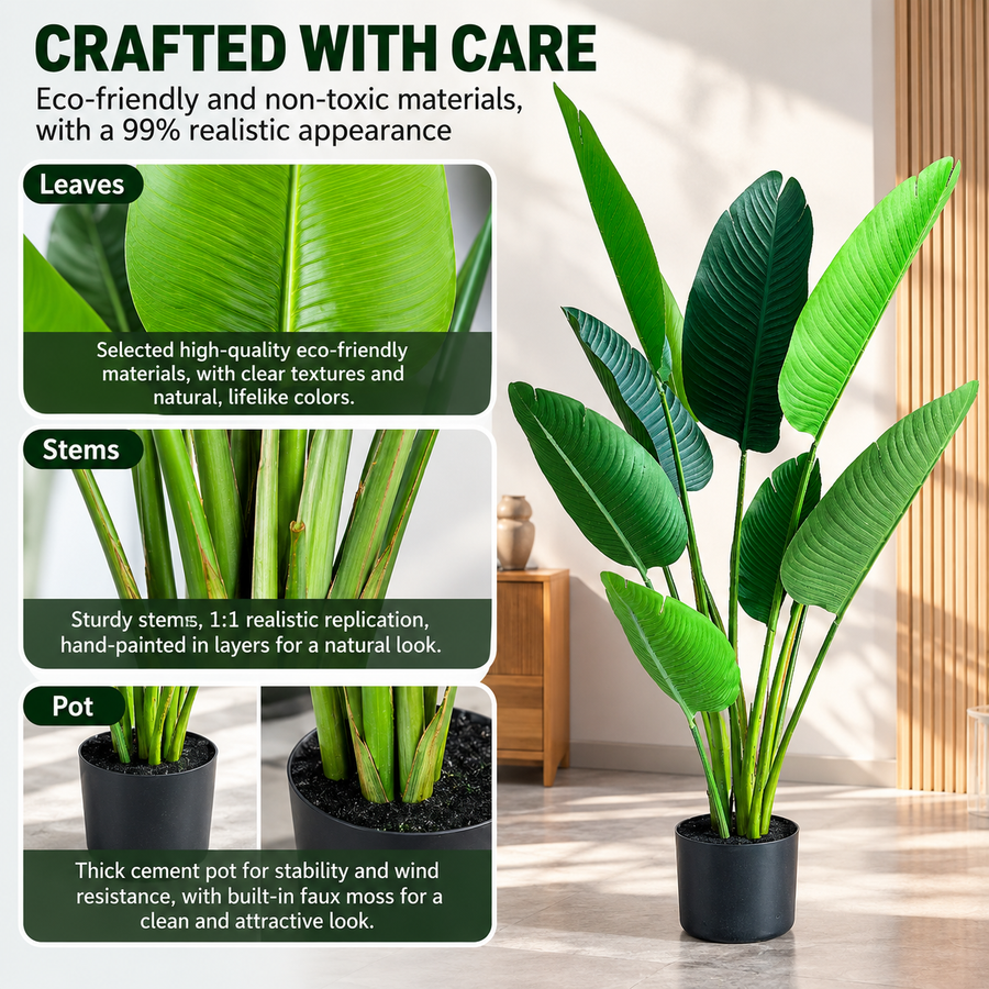 Τεχνητό φυτό Τύπος Strelitzia Nicolai (Bird of Paradise), 120 cm, 8 φύλλα, Πράσινο