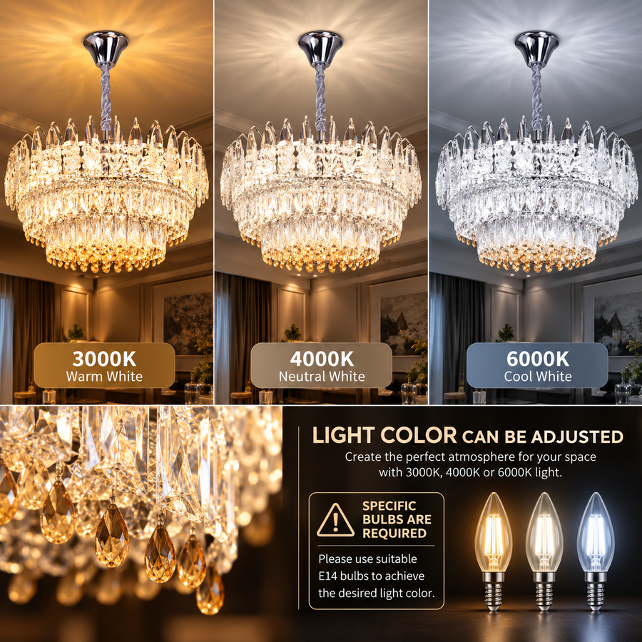 Κρυστάλλινος πολυέλαιος MAJESTIC Magno 15x E14, Διάμετρος 60cm, Γυαλιστερό χρώμιο, Ρυθμιζόμενο ύψος