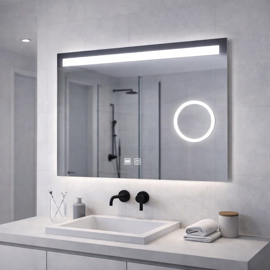 Ορθογώνιος καθρέφτης LED, 80x60cm, Piano Touch, Demister System, Dimmable